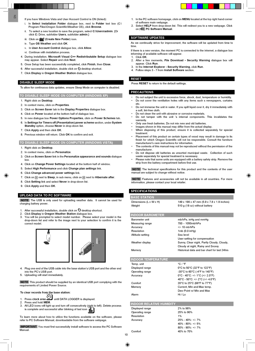 Oregon Scientific WMR200A To Disable Sleep Mode on Computer Windows XP, Upload Data to PC Software, Software Updates 