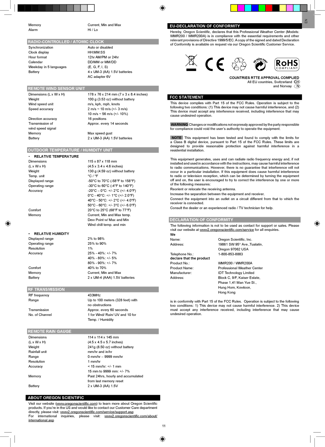Oregon Scientific WMR200A RADIO-CONTROLLED / Atomic Clock, Remote Wind Sensor Unit, Outdoor Temperature / Humidity Unit 