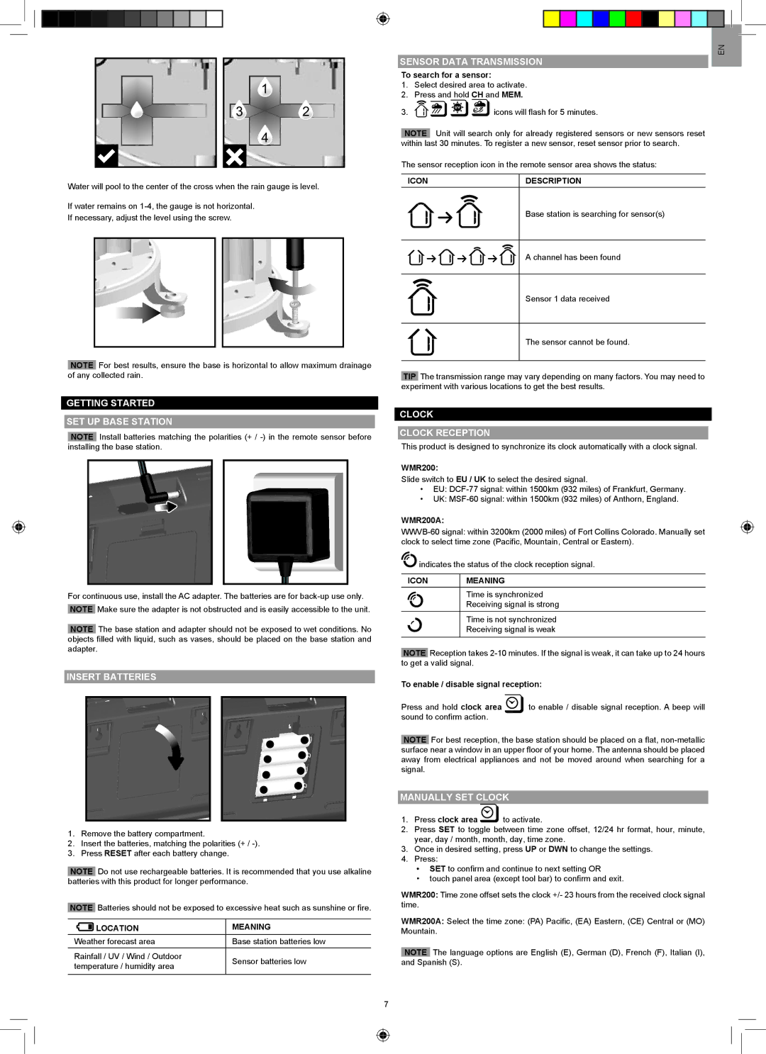 Oregon Scientific WMR200A user manual Getting Started SET UP Base Station, Insert Batteries, Sensor Data Transmission 