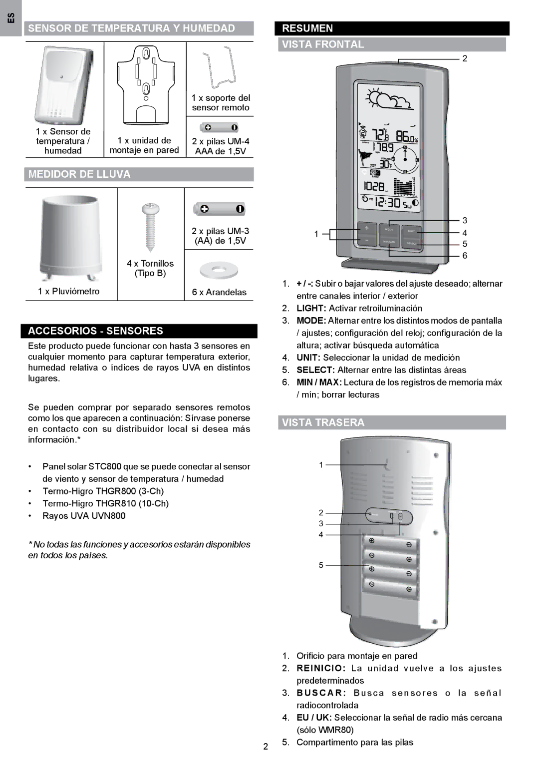 Oregon Scientific WMR80A Sensor DE Temperatura Y Humedad, Medidor DE Lluva, Accesorios Sensores, Resumen Vista Frontal 