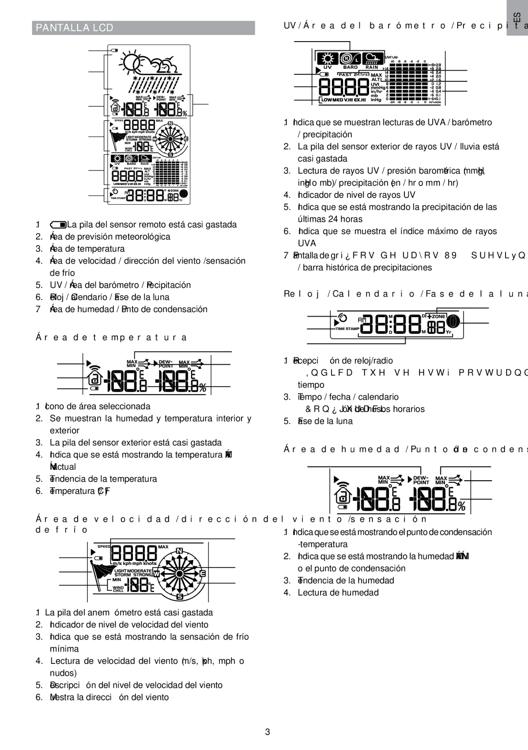 Oregon Scientific WMR80A user manual Pantalla LCD 