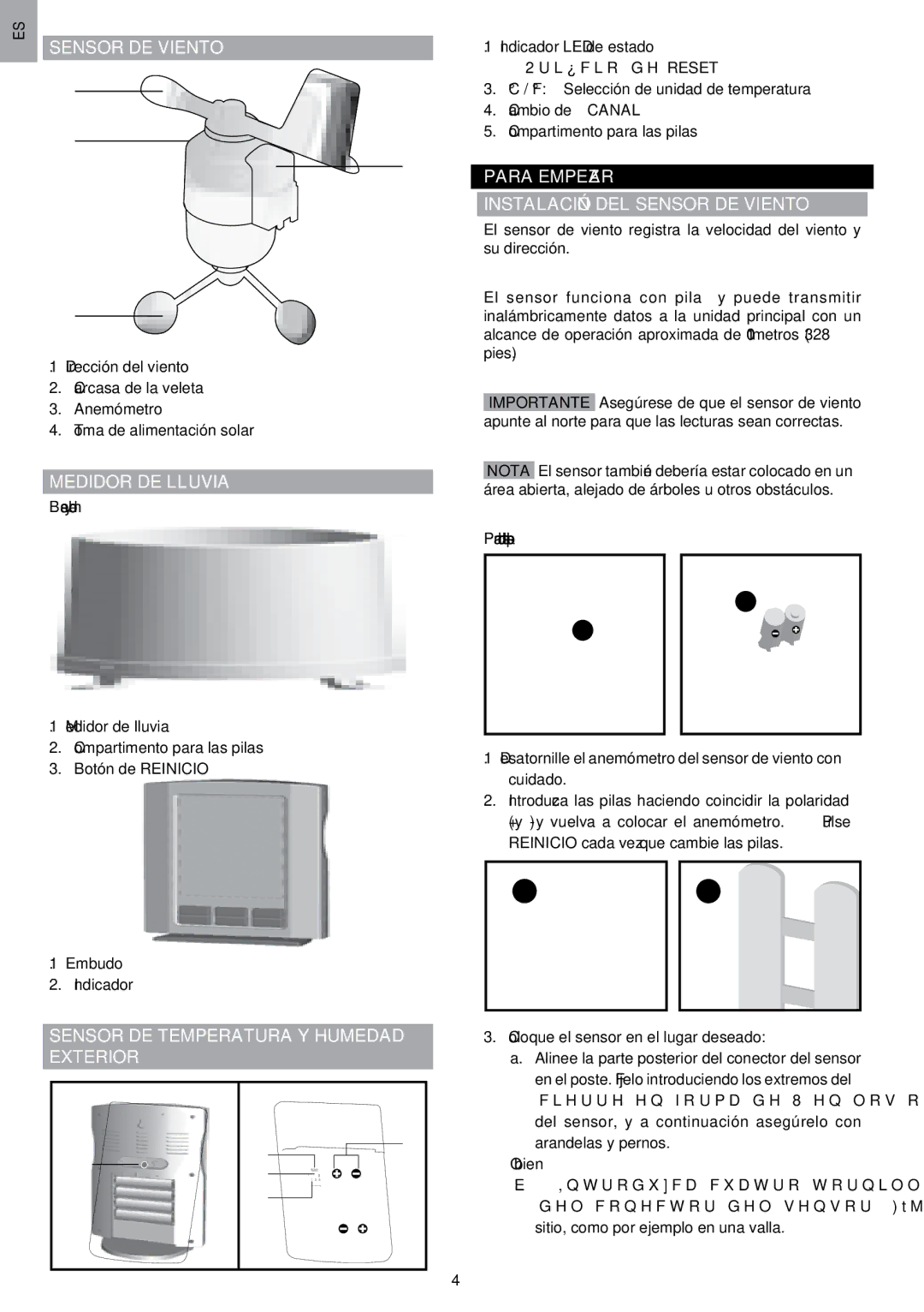 Oregon Scientific WMR80A user manual Sensor DE Viento 1, Medidor DE Lluvia, Sensor DE Temperatura Y Humedad Exterior 