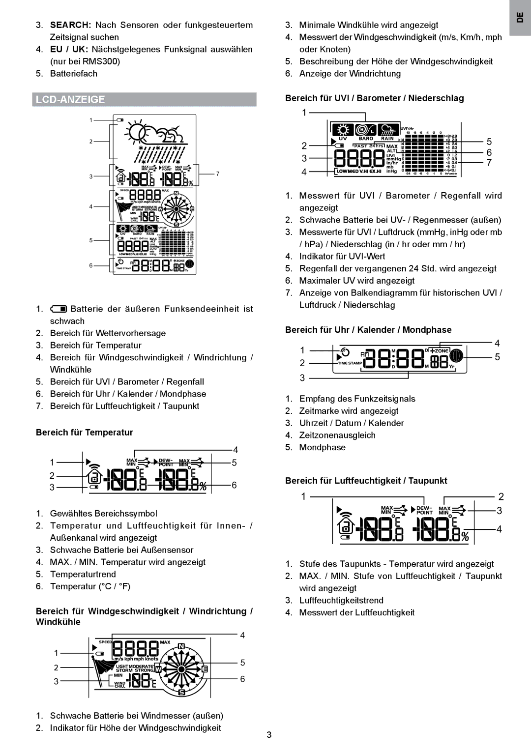 Oregon Scientific WMR80A user manual Lcd-Anzeige 