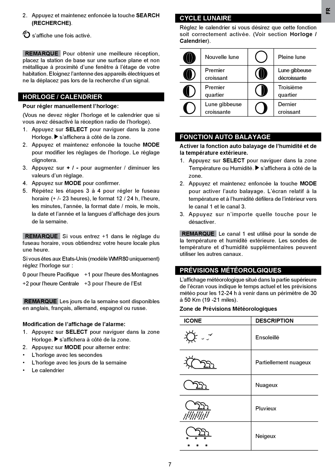 Oregon Scientific WMR80A Horloge / Calendrier, Cycle Lunaire, Fonction Auto Balayage, Prévisions Météorolgiques 