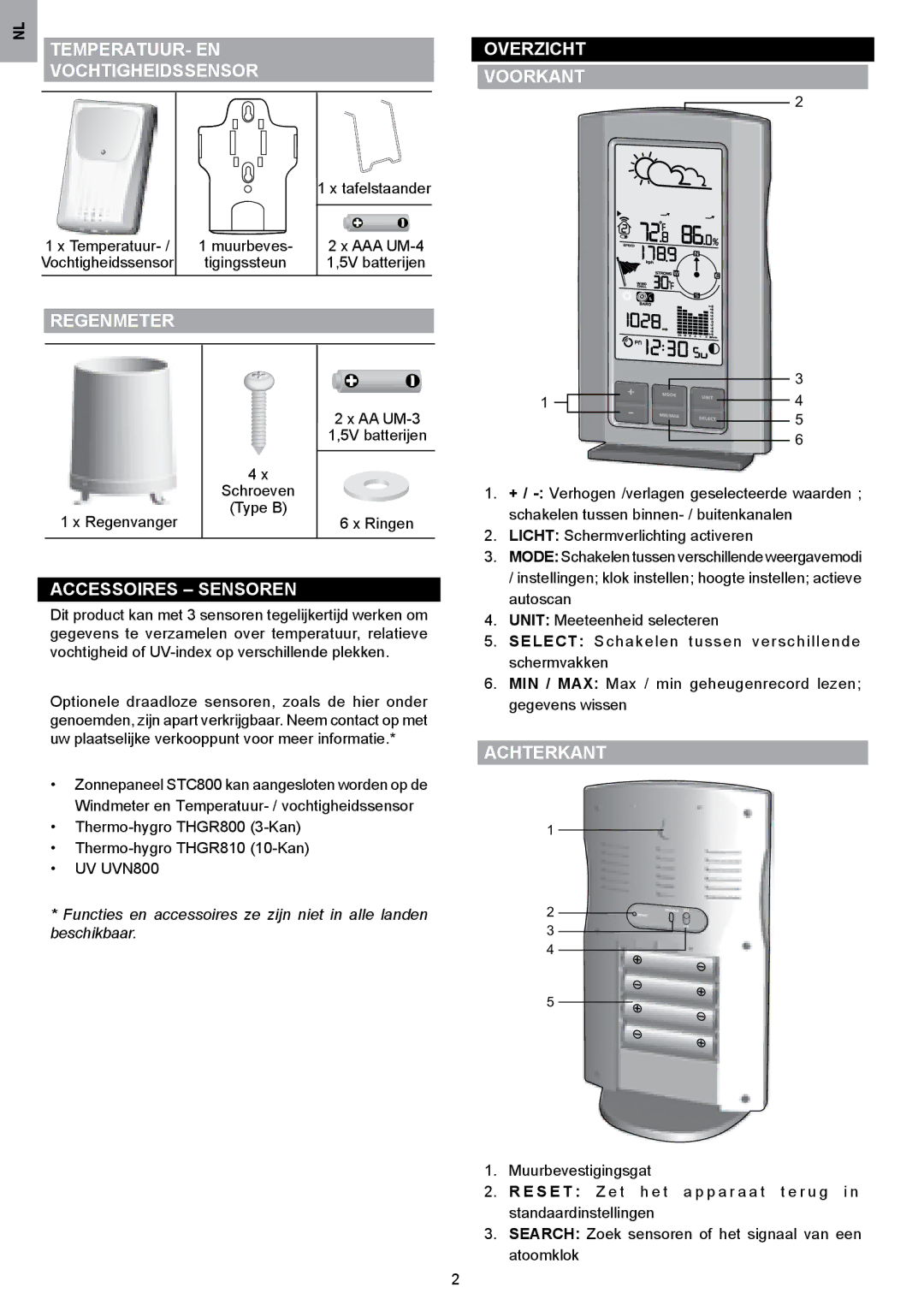 Oregon Scientific WMR80A TEMPERATUUR- EN Vochtigheidssensor, Regenmeter, Accessoires Sensoren, Overzicht Voorkant 