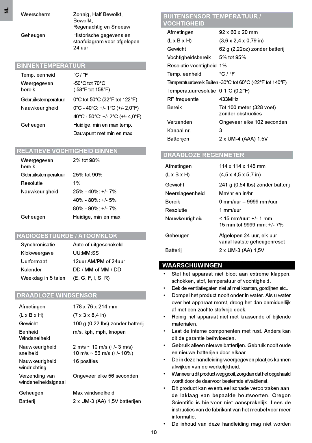 Oregon Scientific WMR80A Binnentemperatuur, Relatieve Vochtigheid Binnen, Radiogestuurde / Atoomklok, Draadloze Windsensor 