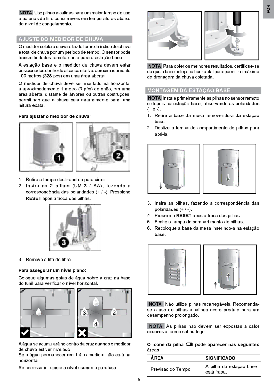 Oregon Scientific WMR80A user manual Ajuste do Medidor DE Chuva, Montagem DA Estação Base 