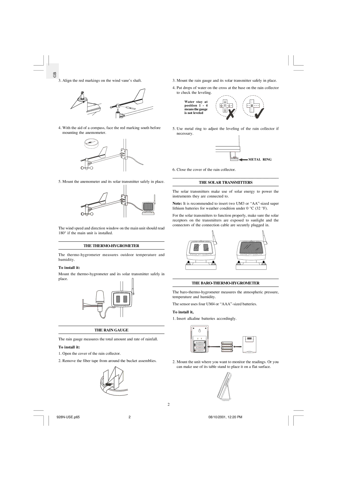 Oregon Scientific WMR968 user manual Rain Gauge, Solar Transmitters, Baro-Thermo-Hygrometer 