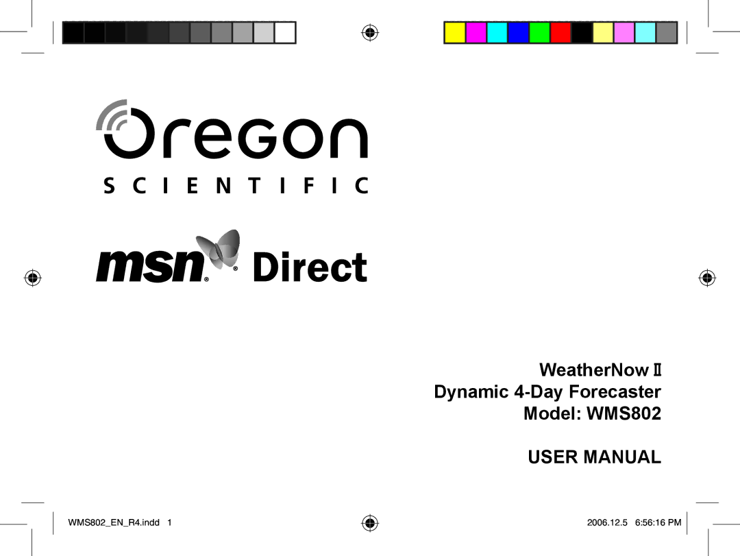 Oregon Scientific user manual WeatherNow Dynamic 4-Day Forecaster Model WMS802 