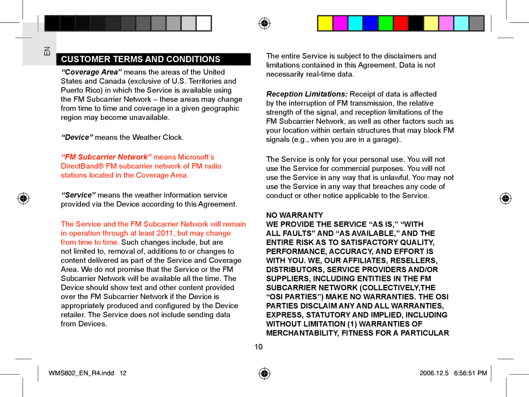 Oregon Scientific WMS802 user manual Customer Terms and Conditions 