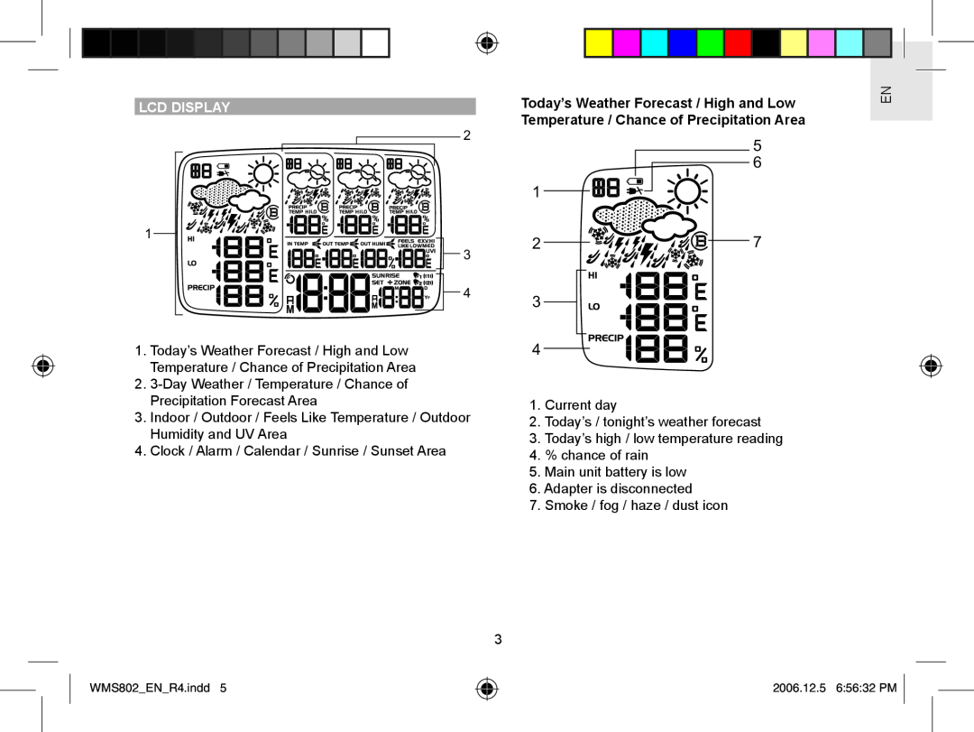 Oregon Scientific WMS802 user manual Lcd Display 