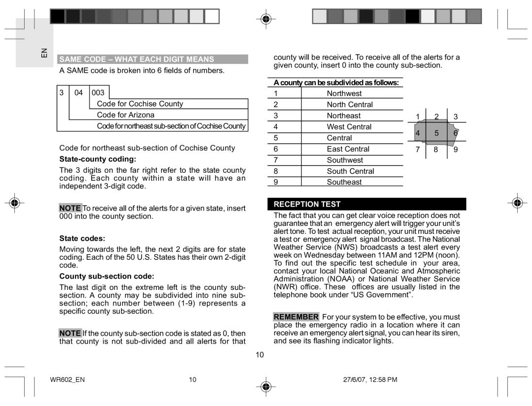 Oregon Scientific WR602 Same Code What Each Digit Means, State-county coding, State codes, County sub-section code 