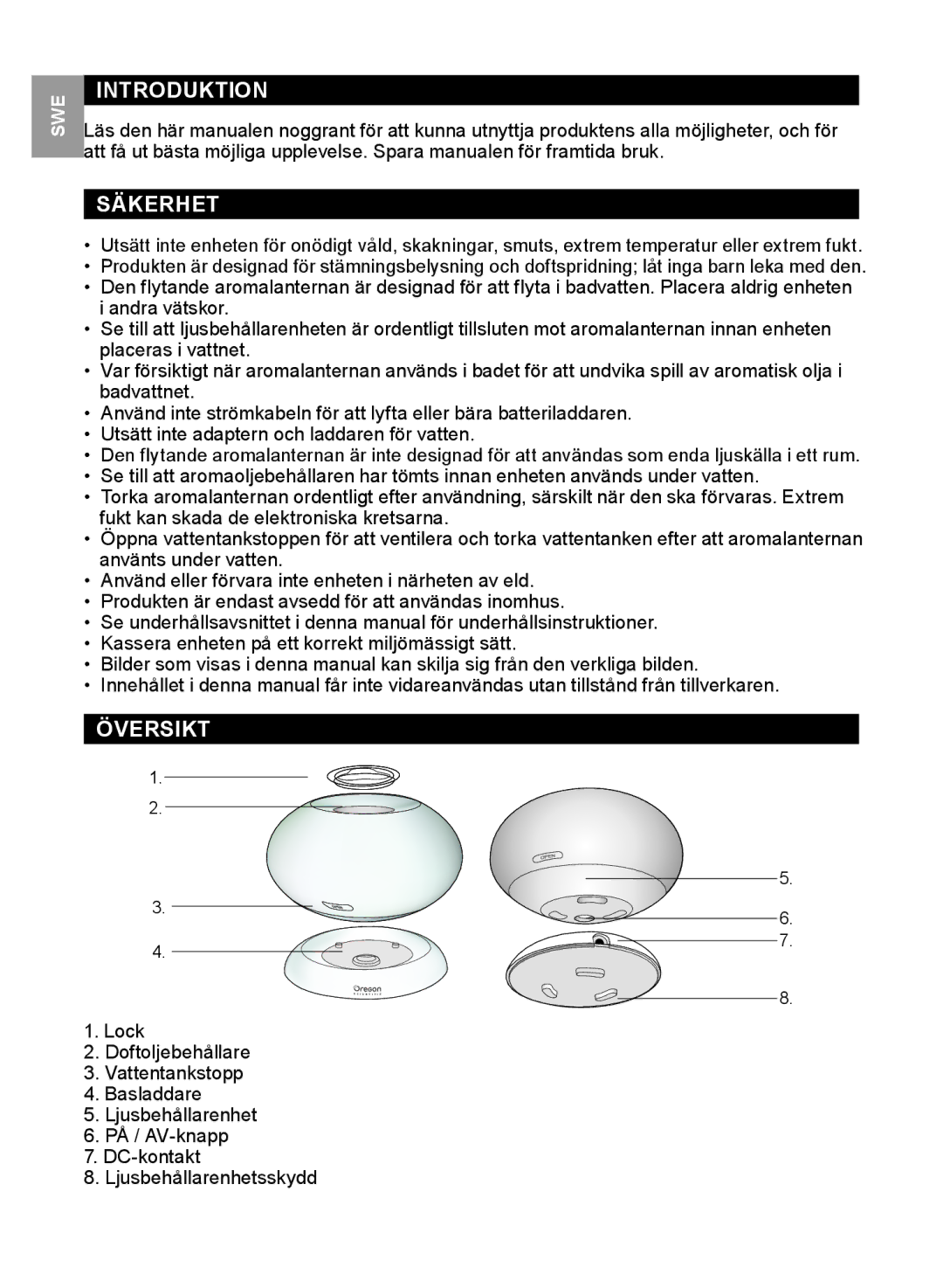 Oregon Scientific WS112 user manual Introduktion, Säkerhet, Översikt 