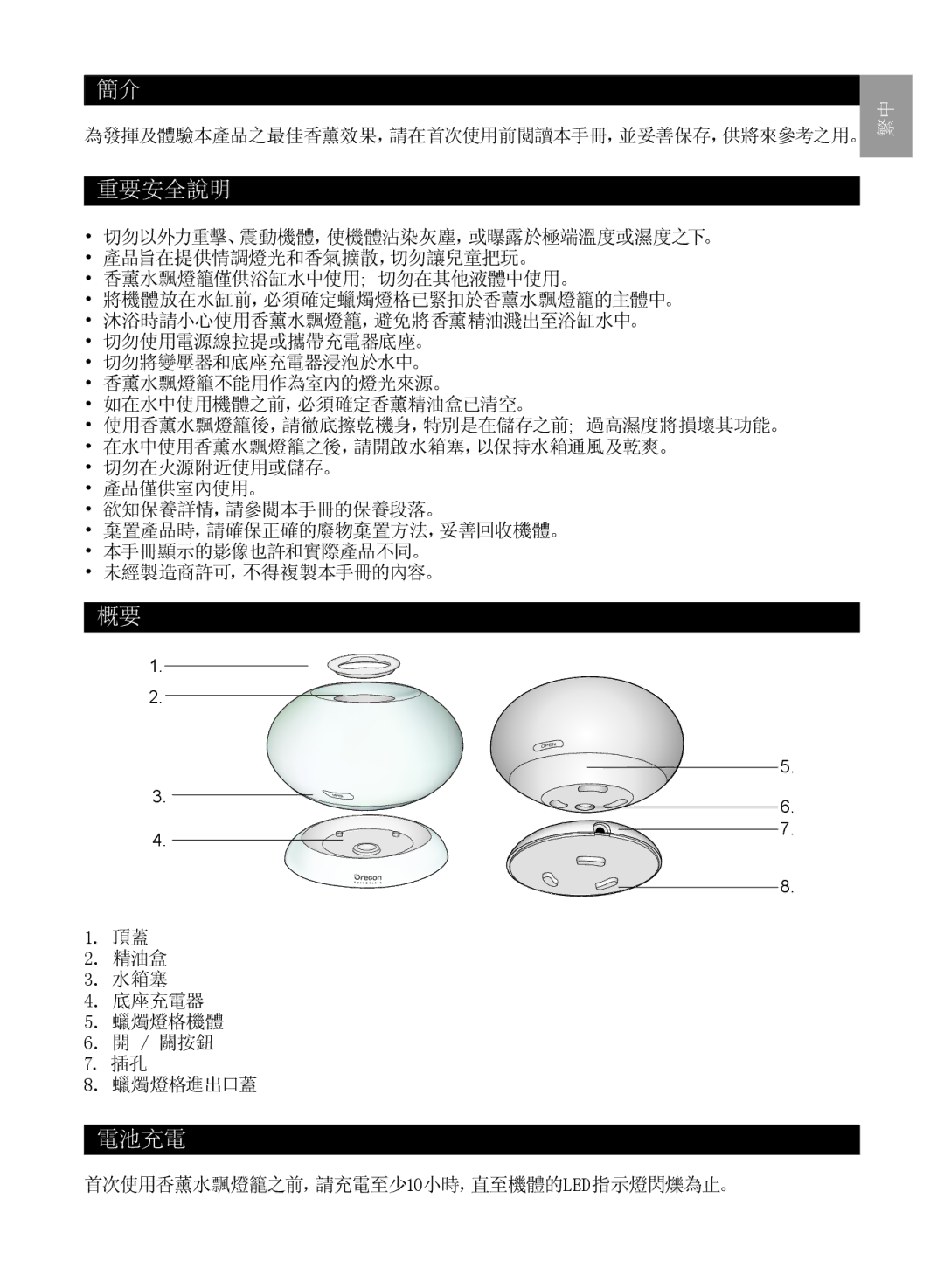 Oregon Scientific WS112 user manual 重要安全說明 