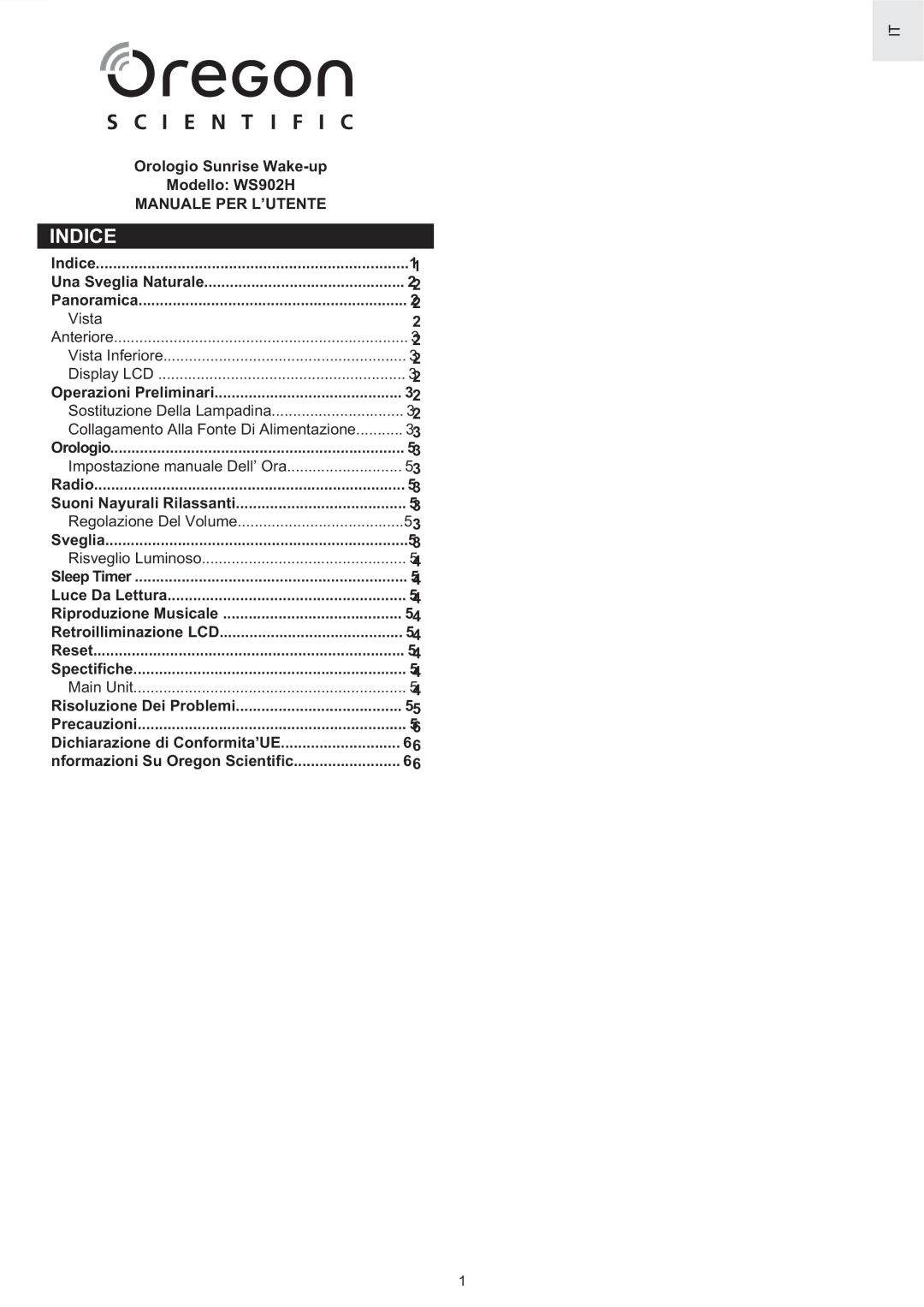 Oregon Scientific WS902H user manual Indice, Vista 