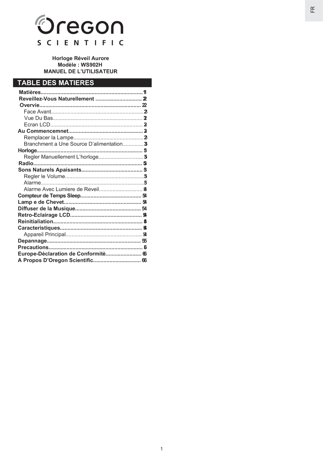 Oregon Scientific WS902H user manual Table DES Matieres, Introduction 