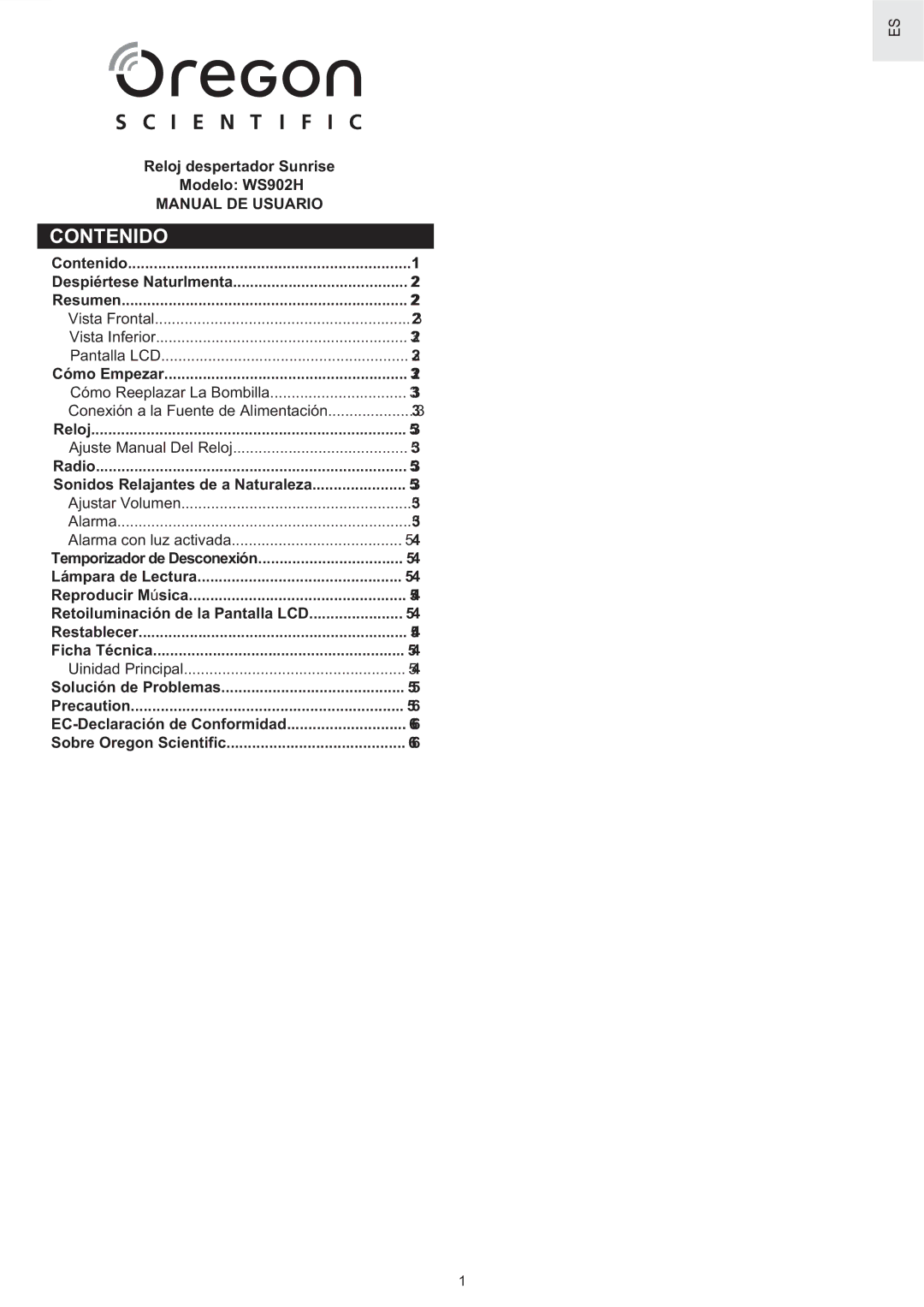 Oregon Scientific WS902H user manual Contenido, Introduction 