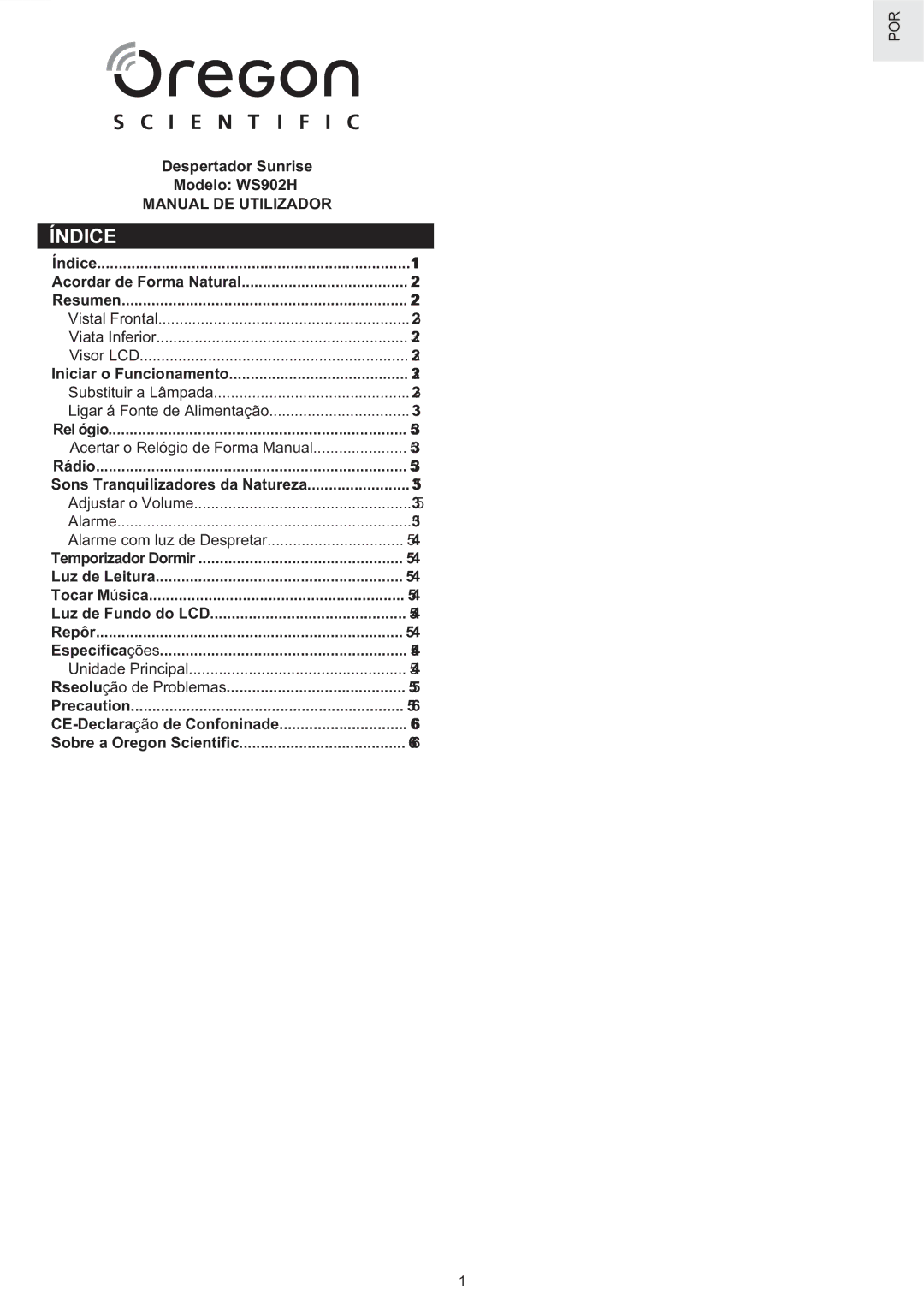 Oregon Scientific WS902H user manual Índice, Introduction 