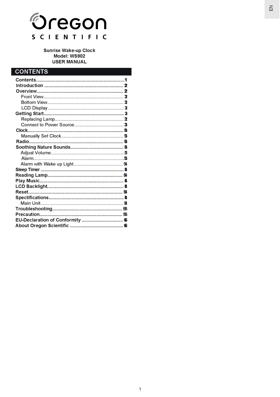 Oregon Scientific WS902 user manual Contents 