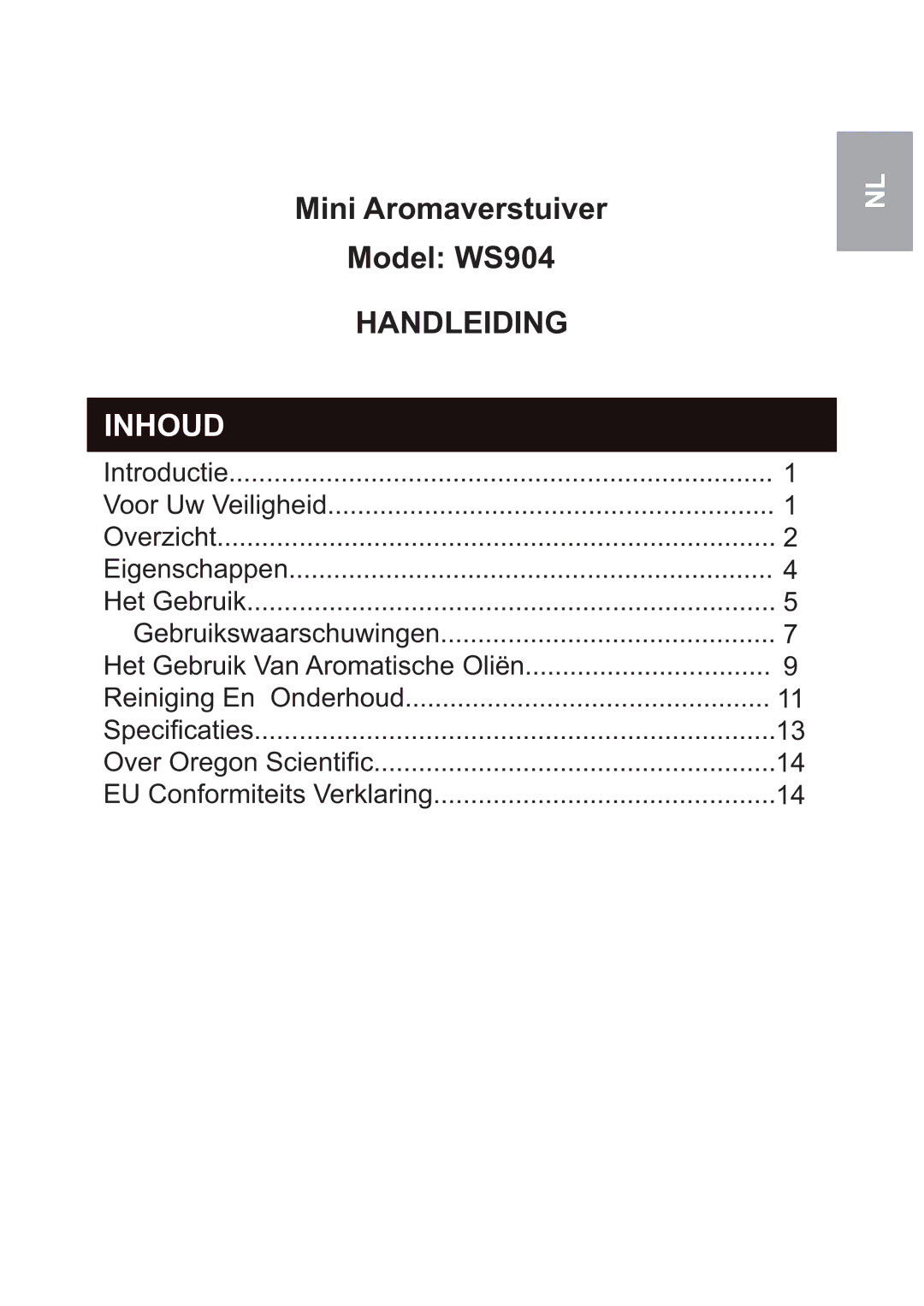 Oregon Scientific WS904 user manual Inhoud 