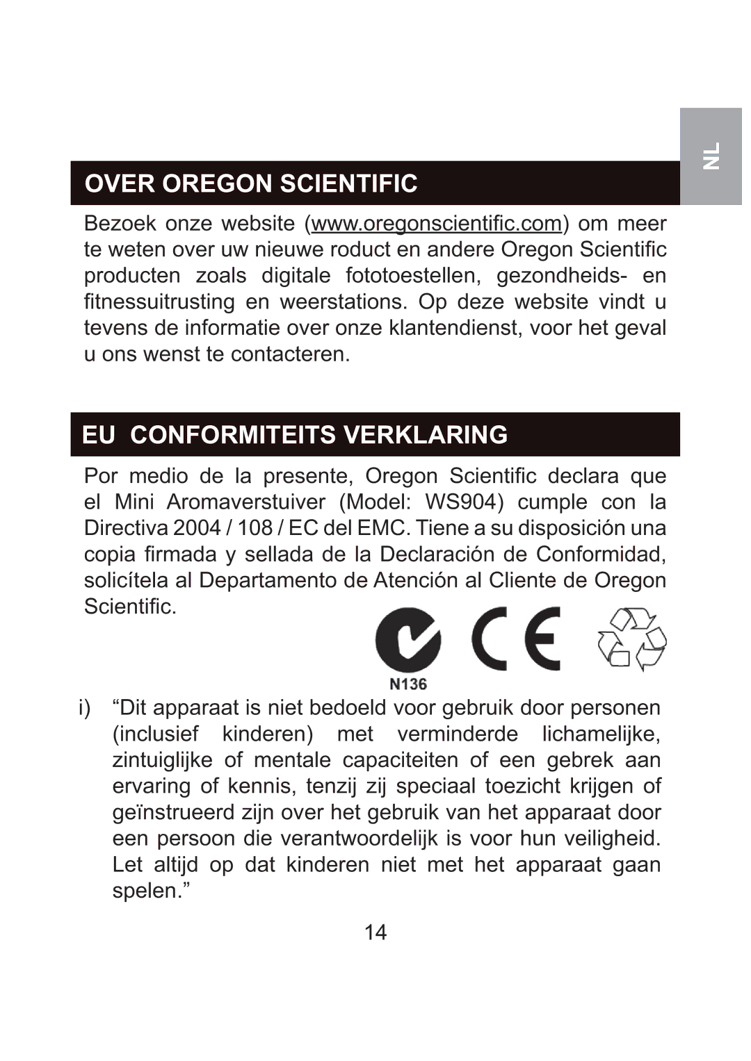 Oregon Scientific WS904 user manual Over Oregon Scientific, EU Conformiteits Verklaring 