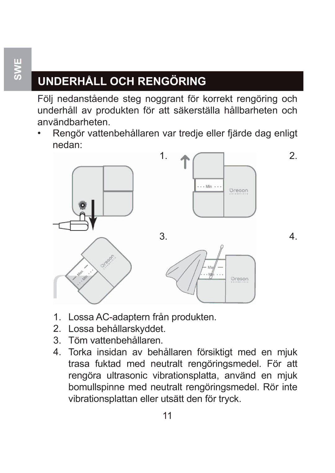 Oregon Scientific WS904 user manual Underhåll OCH Rengöring 