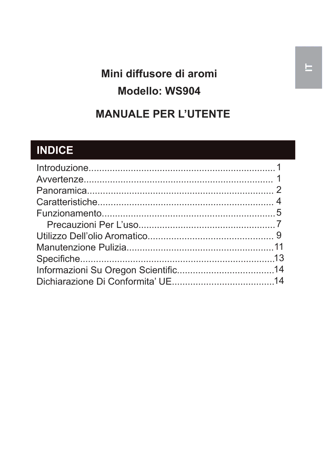 Oregon Scientific WS904 user manual Indice 