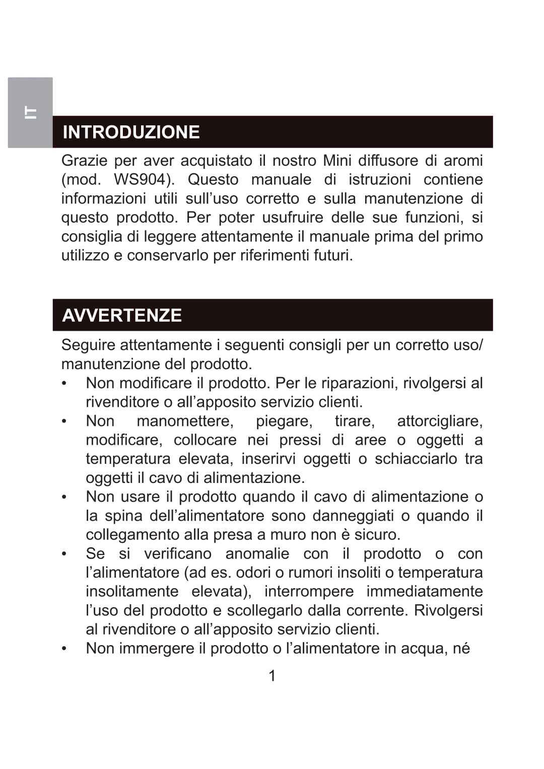 Oregon Scientific WS904 user manual Introduzione, Avvertenze 