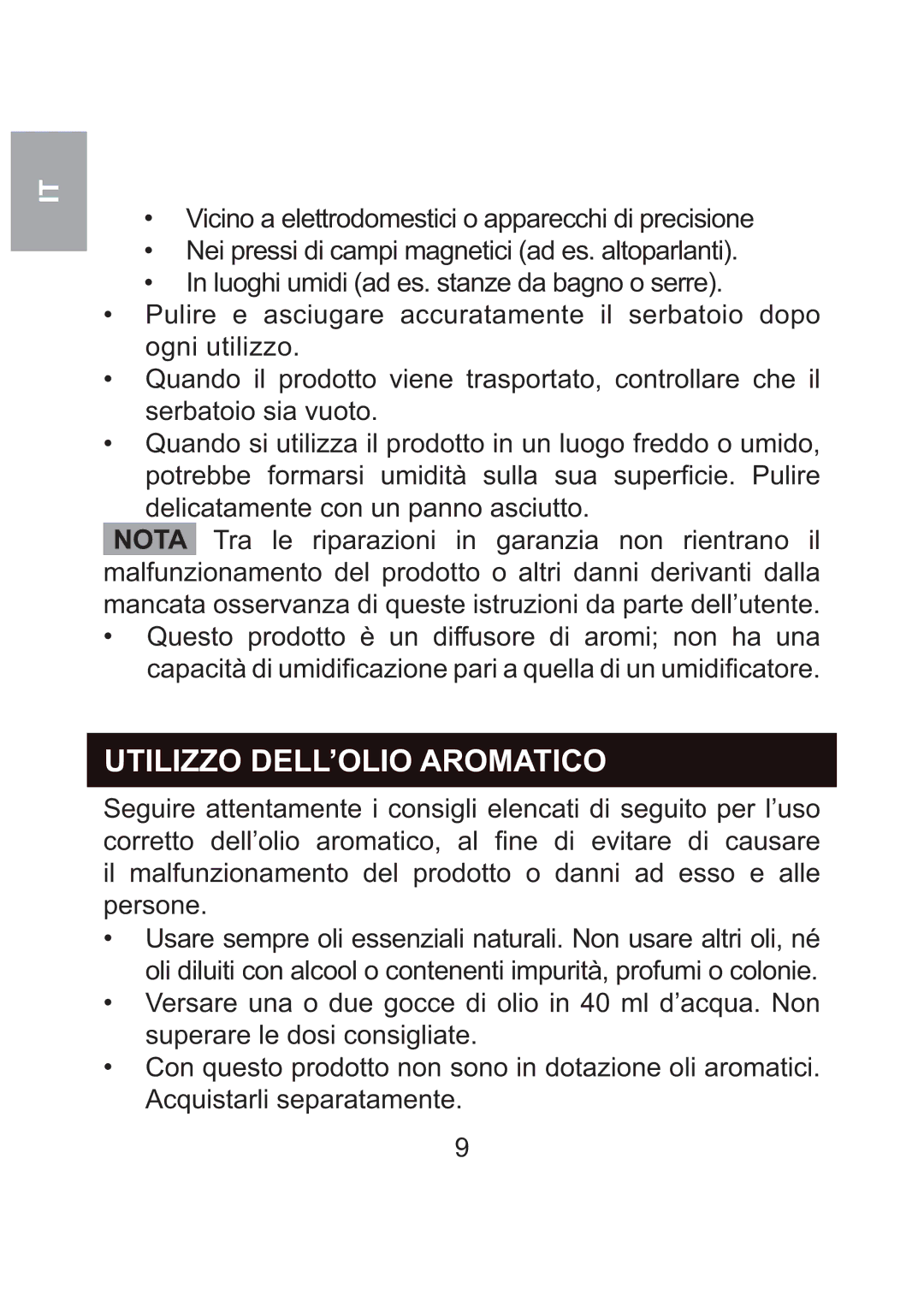 Oregon Scientific WS904 user manual Utilizzo DELL’OLIO Aromatico 