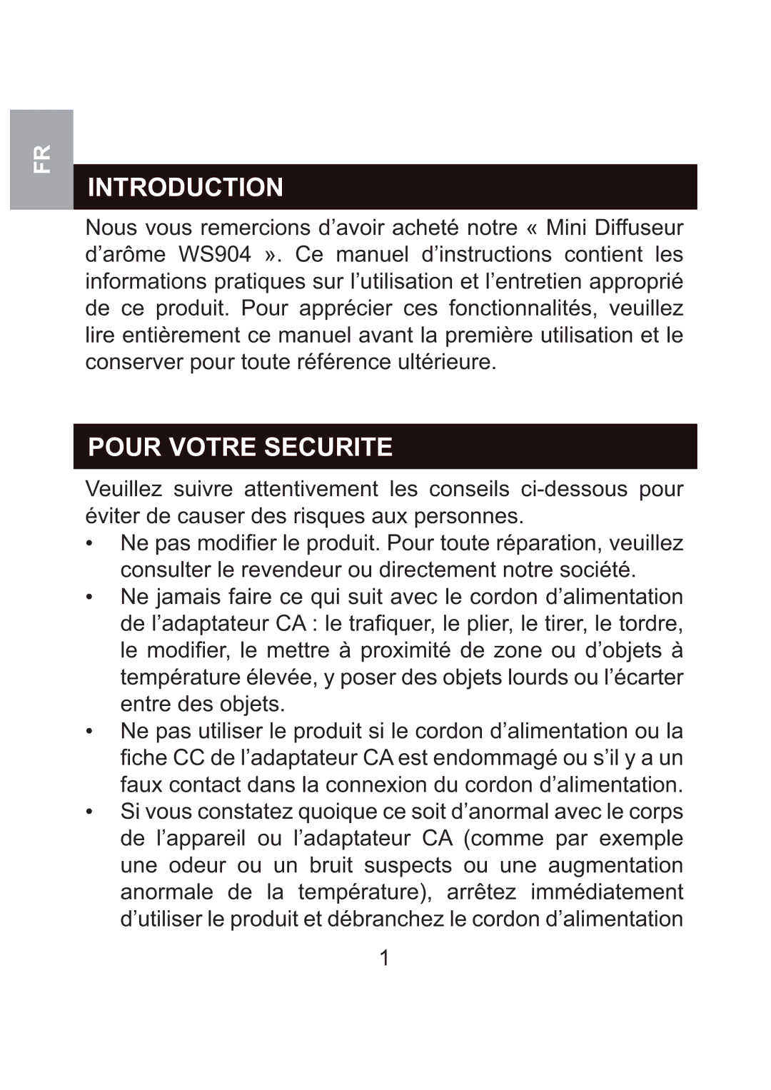 Oregon Scientific WS904 user manual Introduction, Pour Votre Securite 