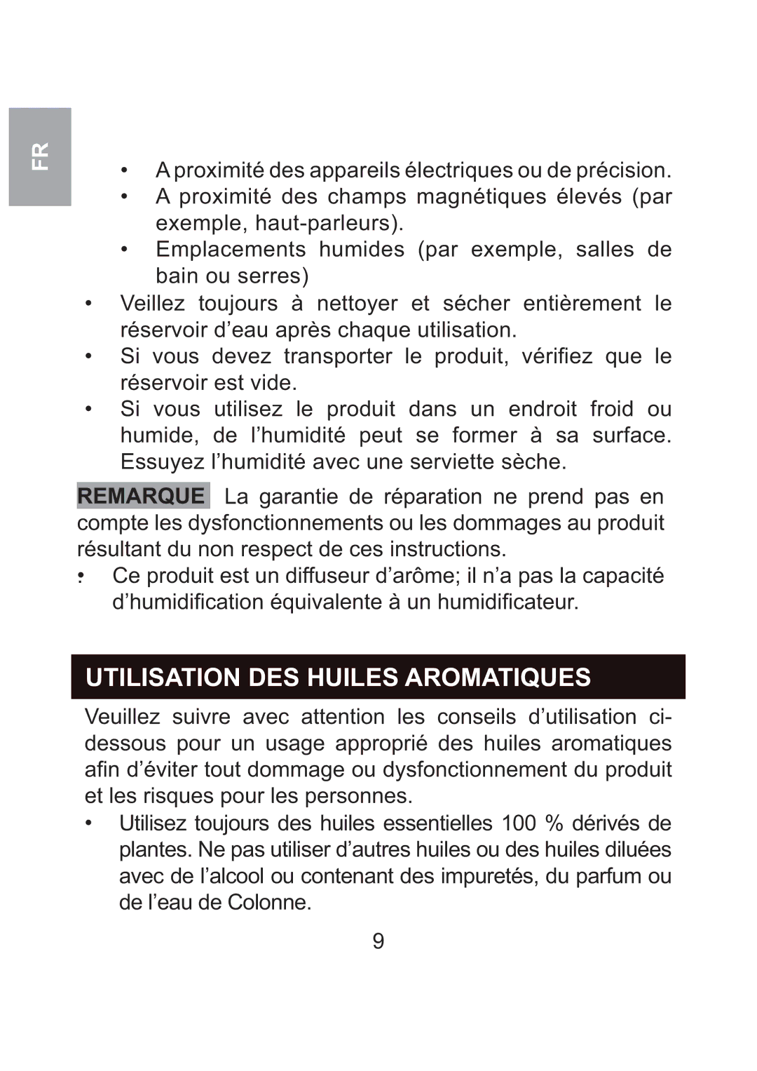 Oregon Scientific WS904 user manual Utilisation DES Huiles Aromatiques 