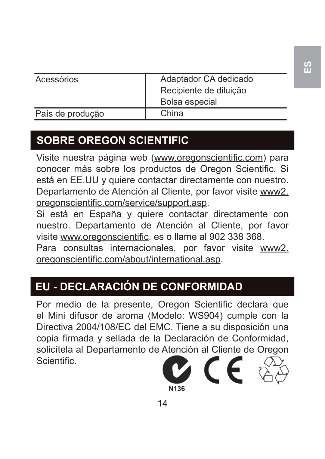 Oregon Scientific WS904 user manual Sobre Oregon Scientific, EU Declaración DE Conformidad 