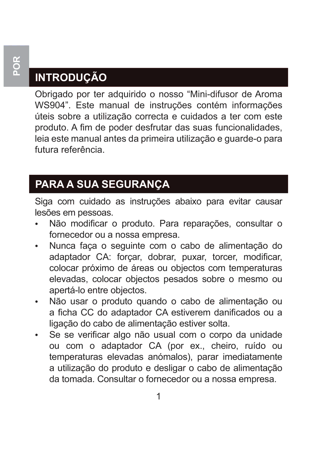 Oregon Scientific WS904 user manual Introdução, Para a SUA Segurança 