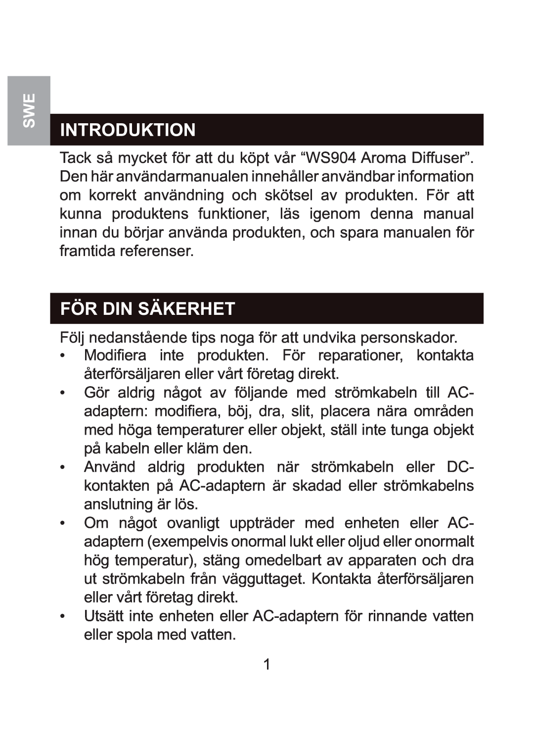 Oregon Scientific WS904 user manual Introduktion, För Din Säkerhet 