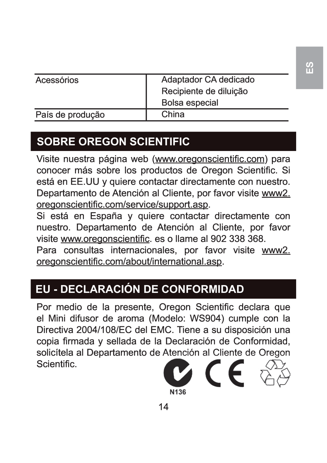 Oregon Scientific WS904 user manual Sobre Oregon Scientific, Eu - Declaración De Conformidad 