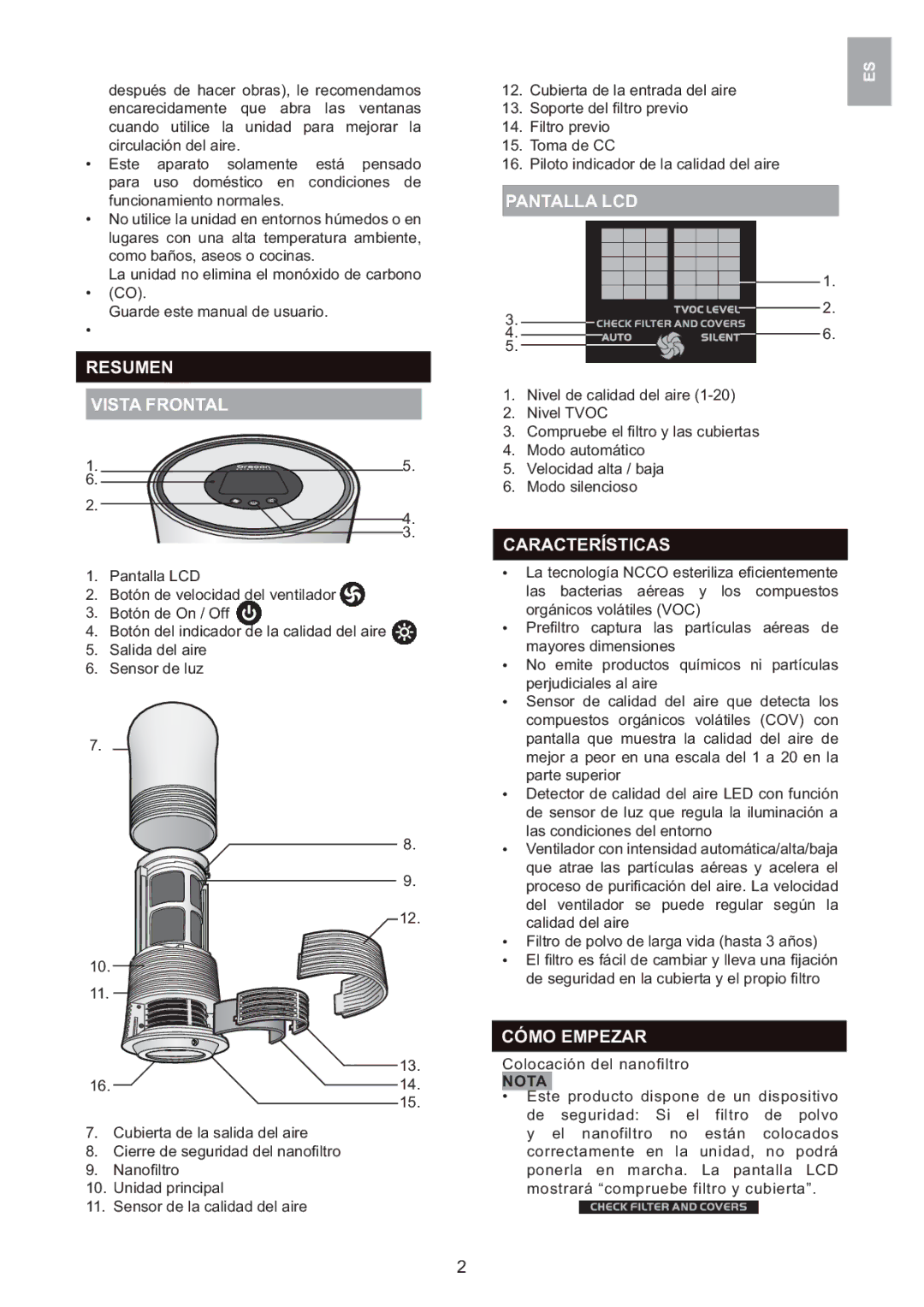 Oregon Scientific WS907 user manual Resumen Vista Frontal, Pantalla LCD, Características, Cómo Empezar 