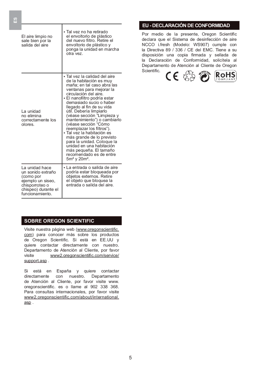 Oregon Scientific WS907 user manual EU Declaración DE Conformidad, Sobre Oregon Scientific 