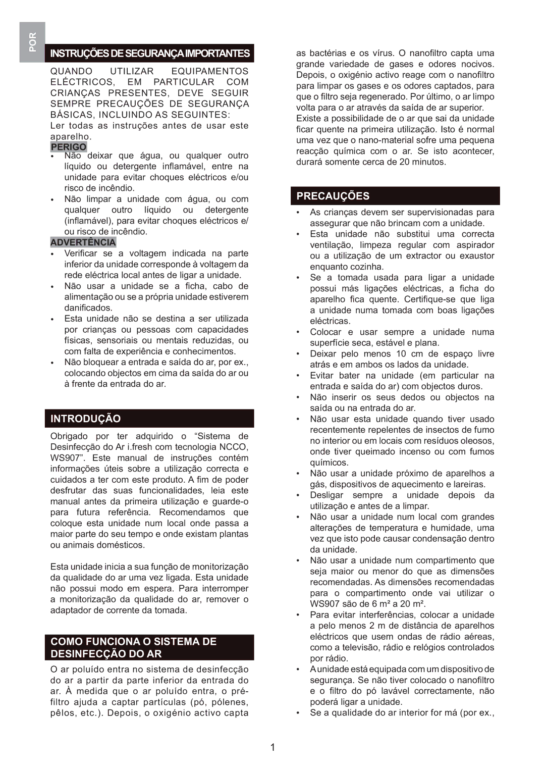 Oregon Scientific WS907 Instruçõesdesegurançaimportantes, Introdução, Como Funciona O Sistema DE Desinfecção do AR 