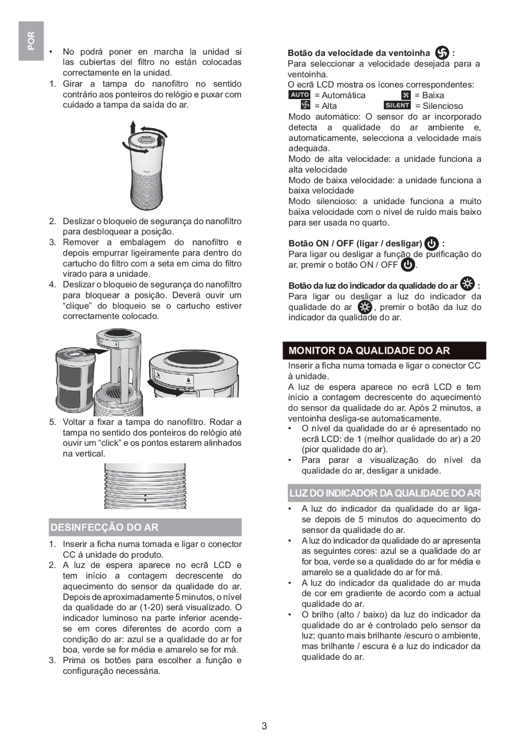 Oregon Scientific WS907 user manual Desinfecção do AR, Monitor DA Qualidade do AR, LUZ do Indicador Daqualidade Doar 