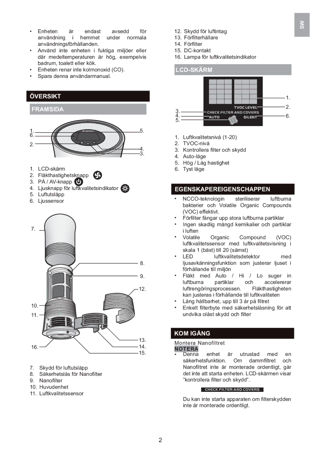 Oregon Scientific WS907 user manual Översikt Framsida, Lcd-Skärm, Egenskapereigenschappen, KOM Igång 