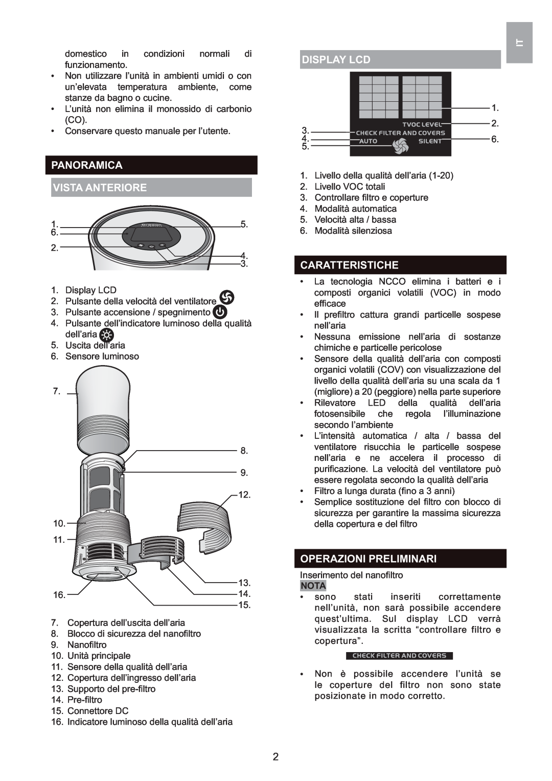 Oregon Scientific WS907 user manual Panoramica Vista Anteriore, Display Lcd, Caratteristiche, Operazioni Preliminari, Nota 