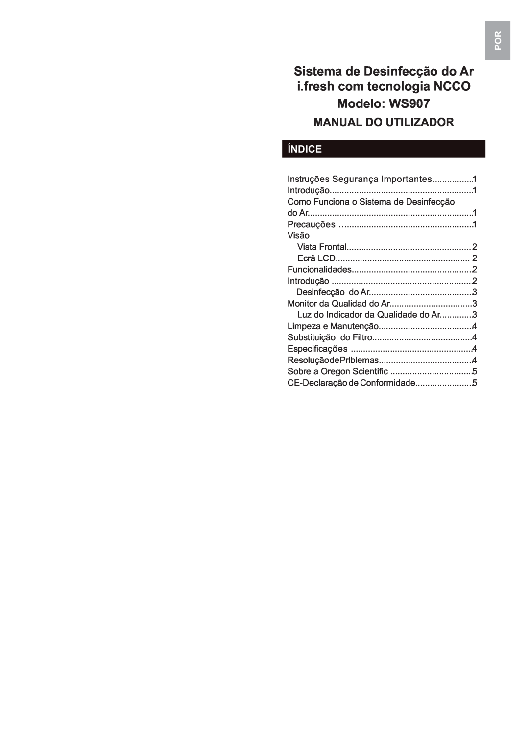 Oregon Scientific user manual Manual Do Utilizador, Índice, Modelo WS907 