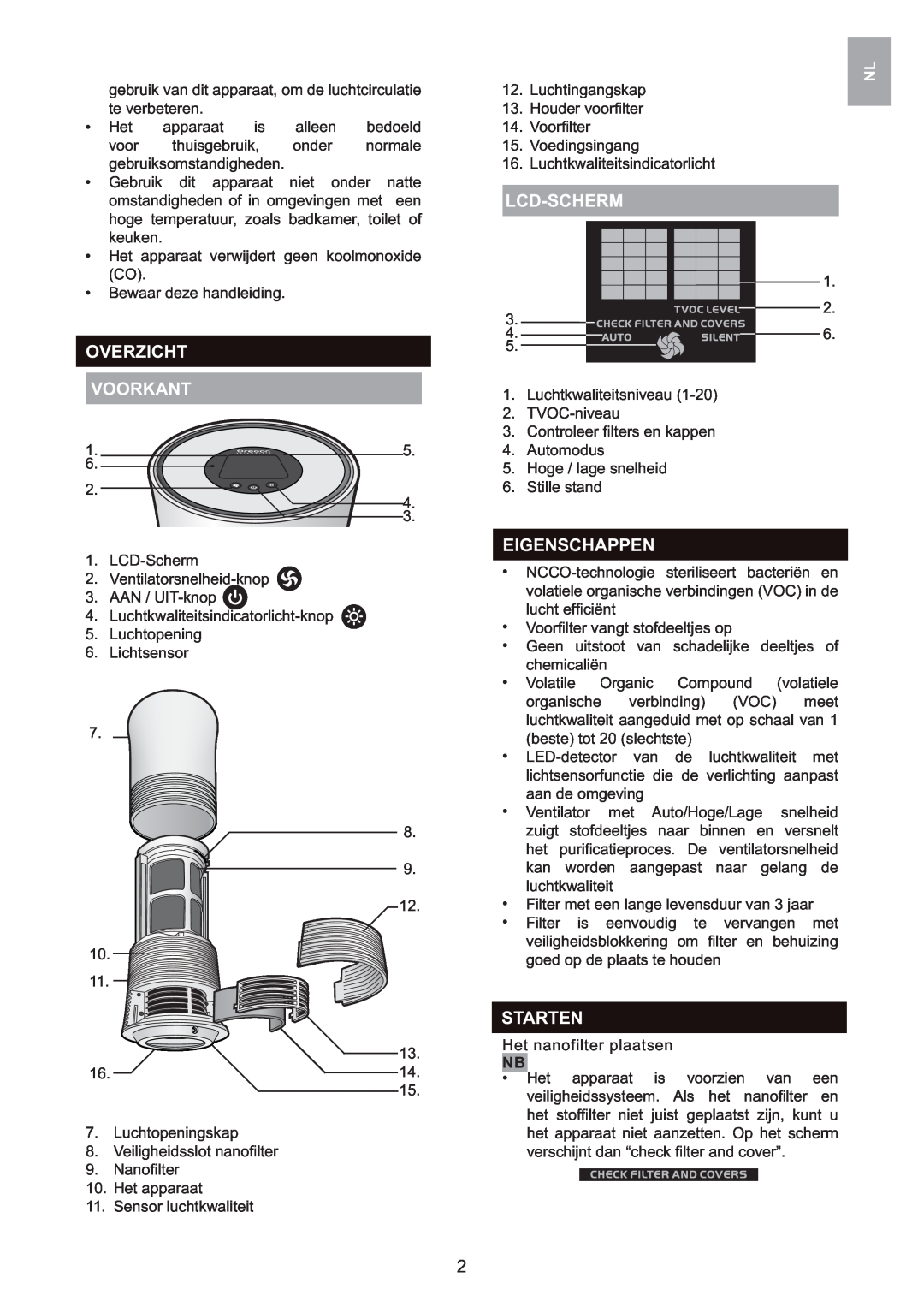 Oregon Scientific WS907 user manual Overzicht Voorkant, Lcd-Scherm, Eigenschappen, Starten 