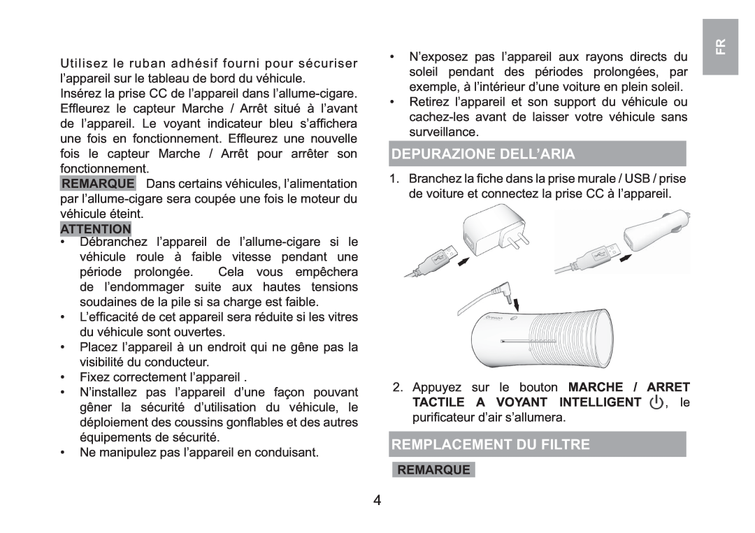 Oregon Scientific WS908 user manual Remplacement Du Filtre, Remarque, Depurazione Dell’Aria 