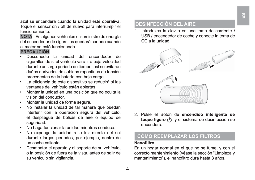 Oregon Scientific WS908 user manual Desinfección Del Aire, Cómo Reemplazar Los Filtros, Precaución 