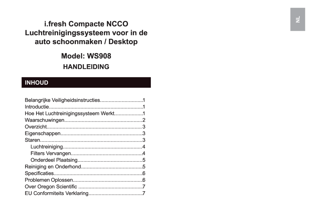 Oregon Scientific i.fresh Compacte NCCO, Luchtreinigingssysteem voor in de, auto schoonmaken / Desktop, Model WS908 