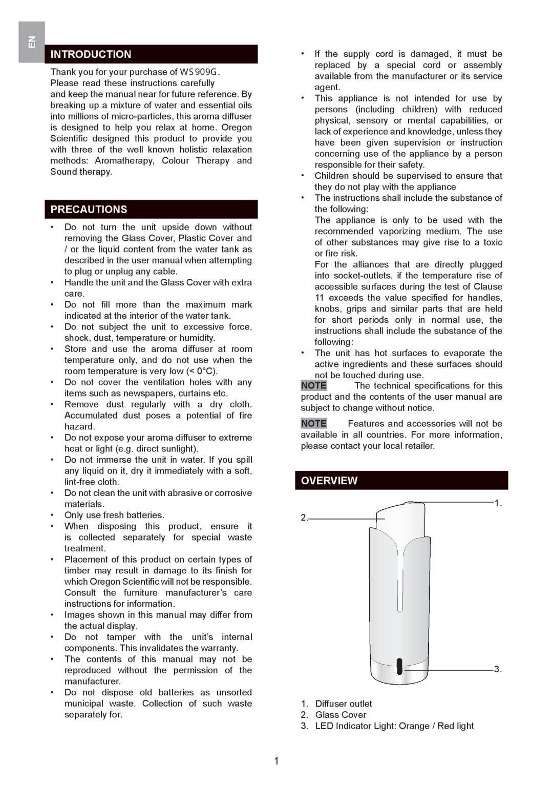 Oregon Scientific WS909 user manual Introduction, Precautions, Overview 