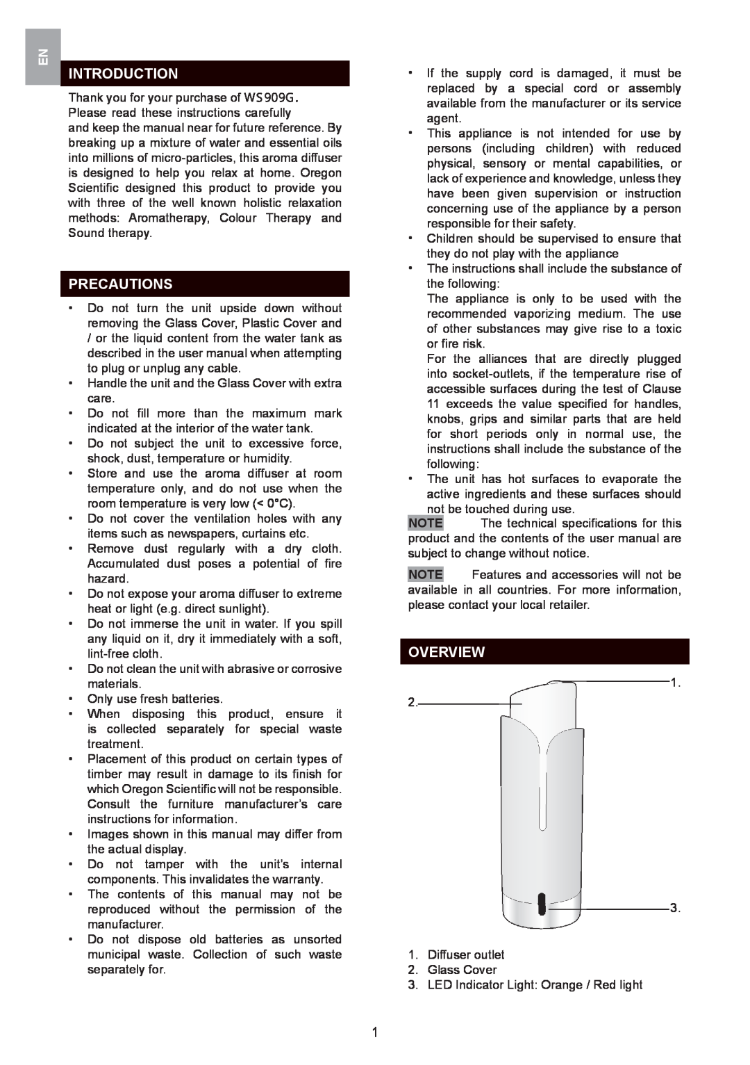 Oregon Scientific WS909 user manual Introduction, Precautions, Overview 