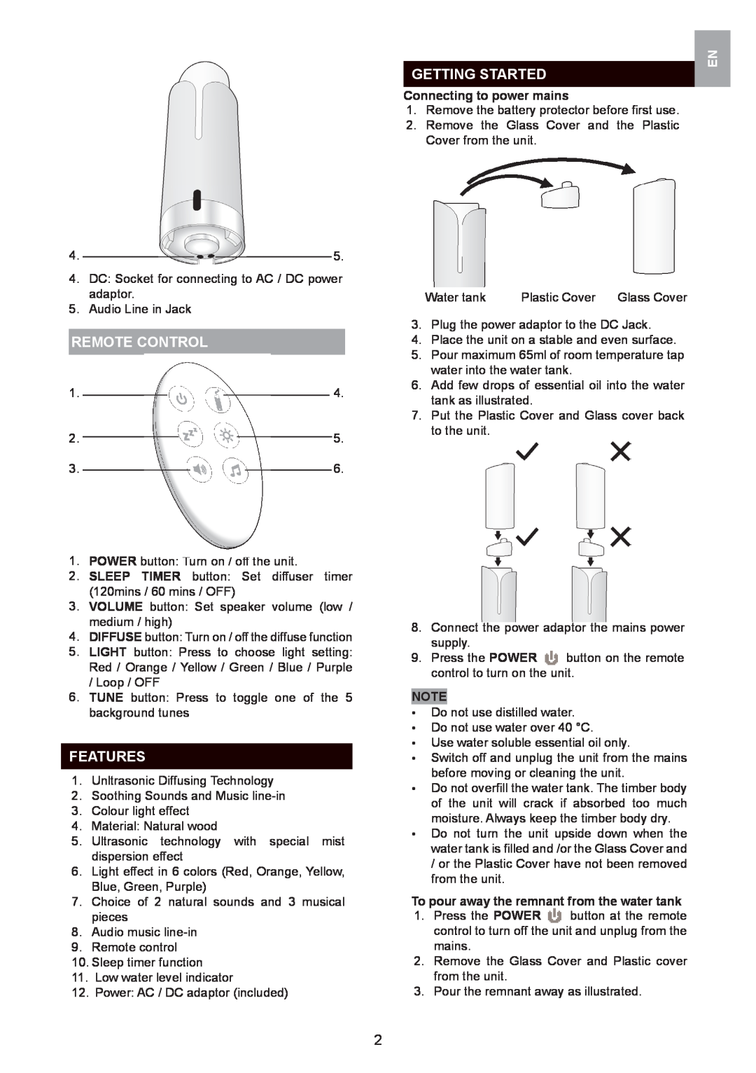 Oregon Scientific WS909 user manual Remote Control, Features, Getting Started, Connecting to power mains 