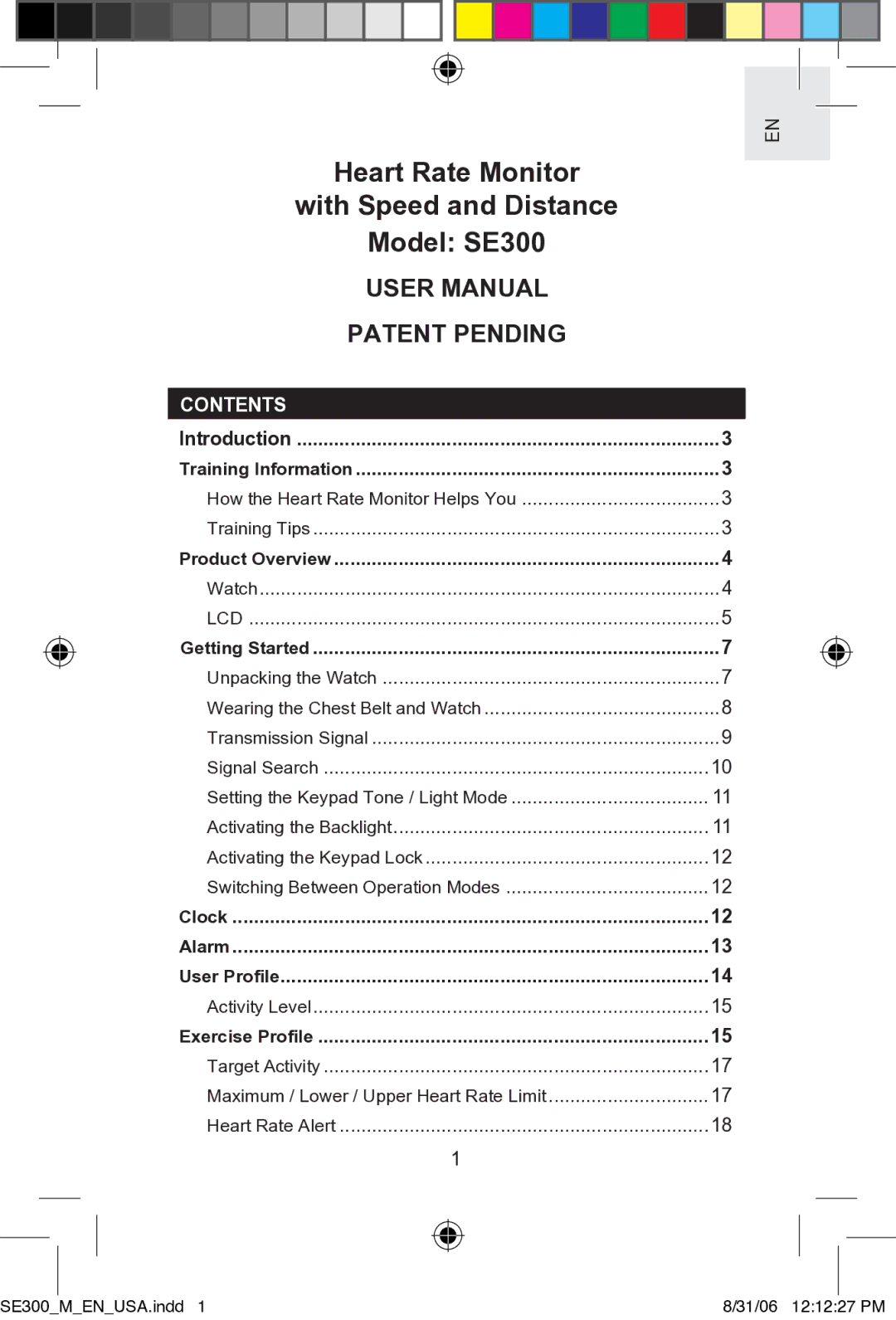 Oregon user manual Heart Rate Monitor With Speed and Distance Model SE300, Contents 